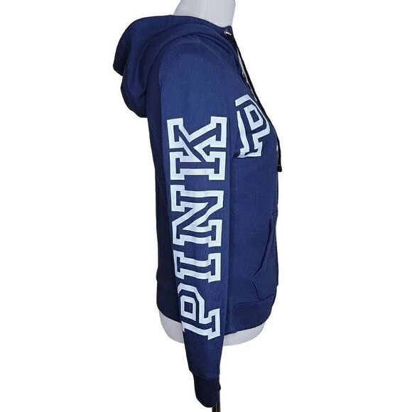 PINK Victoria's Secret Side Snap Full Zip Hoodie Jacket Navy Blue Small - Picture 13 of 15